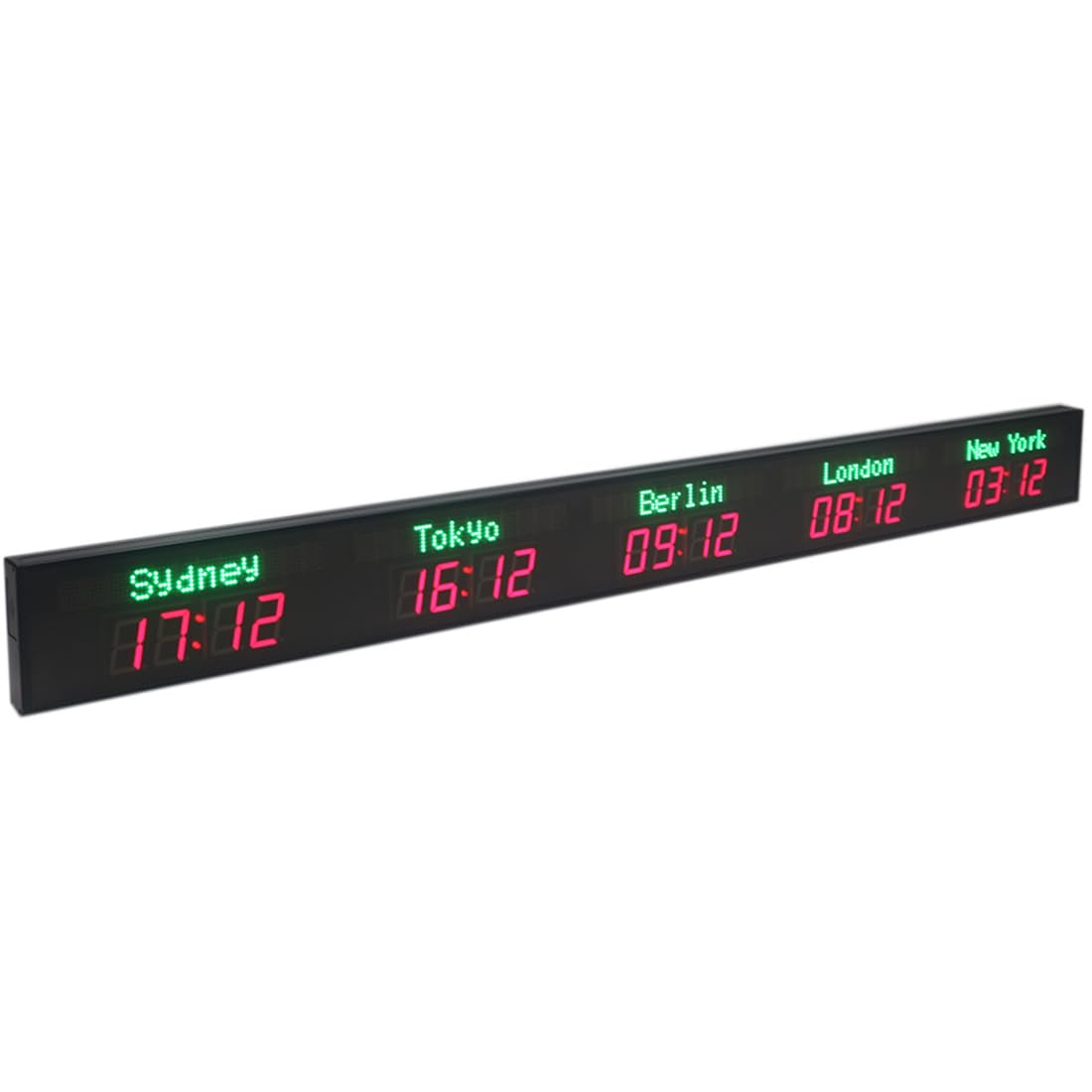 Orologio Mondiale Digitale a LED con Display Multi-Fuso Orario,Regolazione della Luminosità a 5 Livelli,Orologio da Parete con Ora Mondiale per Uffici Multinazionali,Hotel 5TimeZone