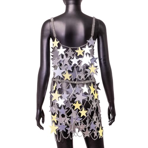 Womens Sparkly Star Shape Sequins Short Skirt Hollowed Waist Chain Body Jewelry Cover Up for Nightclub Festival4
