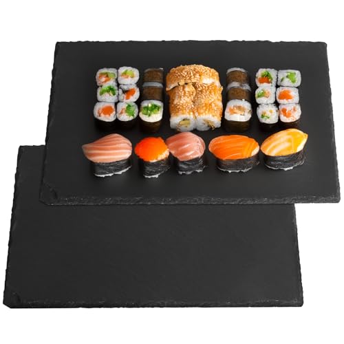 DBREAKS Lot de 2 plateaux en ardoise rectangulaires, 30 x 20 cm, pour buffet, fromage, sushi
