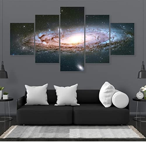 Hd Print 5 Pieces Andromeda Galaxy Pictures Canvas Painting (Xxl/With Frame 200 X 100 Cm) Living Room Hotel Restaurant Office Home Decor Poster Wall Art Mural - 5 Pieces Printed Wall Art Photo Pain