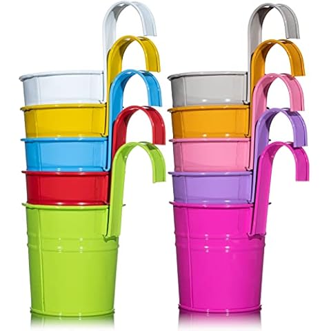 YoiYee Colorful Metal Hanging Plant Pots with Drainage Hole, 10-Pack for Home and Garden Decoration (10 Colors) Cover
