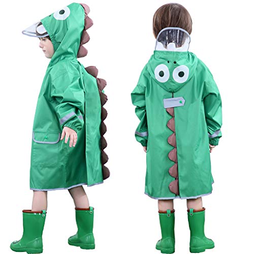 OldPAPA Chubasquero para Niños y Niñas, Impermeable Rain Capucha 3D Dinosaurio Impermeable Poncho