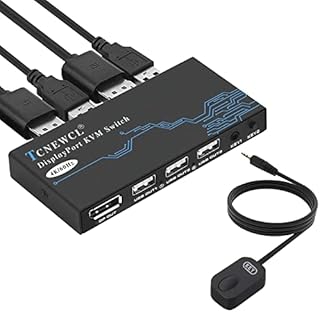 DisplayPort KVM Switch 4K@60Hz, 2 Port DP KVM Switch, Displayport Switch for 2 Computers Share 1 Set of Keyboard Mouse Printer, with 2 DP Cables and 2 USB Cables