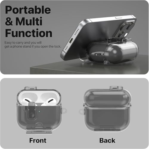 Image of Meyaar for AirPods Pro 3 Case, Clear Magnetic Automatic Lock Cases with Phone Stand with Keychain Case for Airpod Pro 3 for Men & Women (Black)