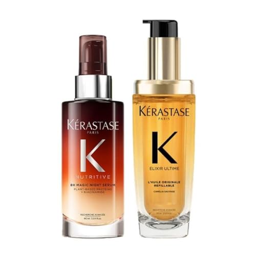 Kérastase Elixir Ultime L'Huile Originale Hair Oil Refillable 75ml and Kerastase Nutritive 8H Magic Night Serum With Niacinamide For Dry Hair 90ml