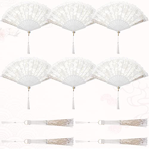 Lace Floral Folding Hand Fans Rose Retro Folding Fan Foldable White Hand Fans Bridal Hand Held Fan Lace Decorative Folding Fans Tags With Holes And Bags For Women Wedding Birthday Party (48 Set) #TOP3