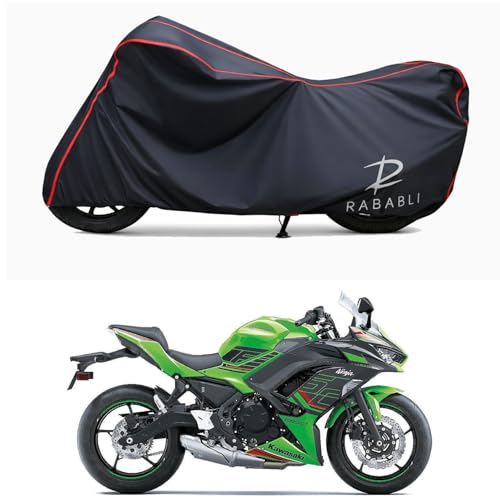Image of Waterproof Bike Body Cover Compatible for | KawasaNinja 650 | Taffeta Fabric, Red Piping Design, Bottom Elastic Fit | Dustproof, Sun UV & Rain Protection for All Bikes