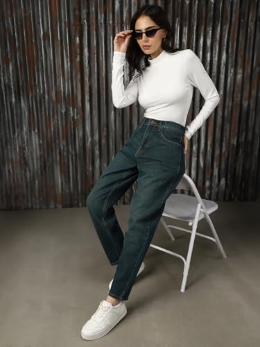 Image of High Star Women Washed Cotton Mom Fit High- Rise Jeans 40
