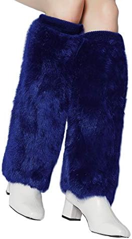 JANFINE Women's Fur Leg Warmers Boot Winter Faux Rabbit Fur Furry Fuzzy Leg Warmer Cuffs Cover For Women(40CM-Blue)