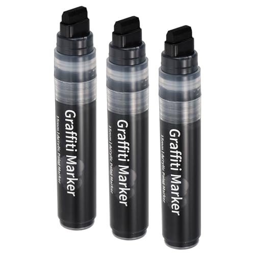 Marqueurs de graffiti 15 mm noirs épais PATIKIL feutres permanents lot de 3