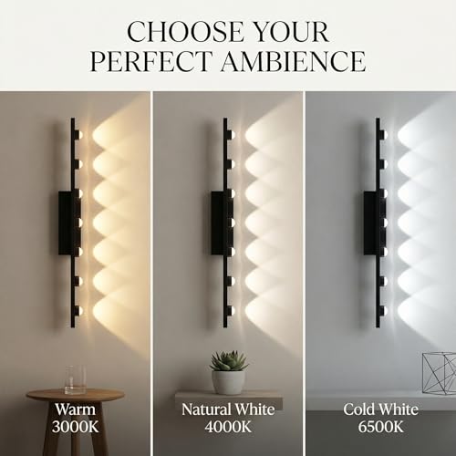 Image of Modern Mirror Light with 7 LED Heads | 3 Color LED Wall Light for Bathroom & Living Room | Metal Wall Mount Vanity Light Fixture for Home Decoration | Indoor Use Only