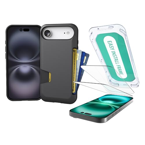 Image of Smartish iPhone Air Wallet Case + Screen Protector - [Slim + Protective] Phone Case Credit Card Holder + 2-Pack Tempered Glass Screen Protectors for Apple iPhone Air - Black Tie Affair