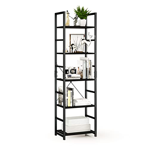 NUMENN 5 Tier Narrow Bookshelf, Tall Bookcase Shelf Storage Organizer, Modern Book Shelf for Bedroom, Living Room and Home Office, Black