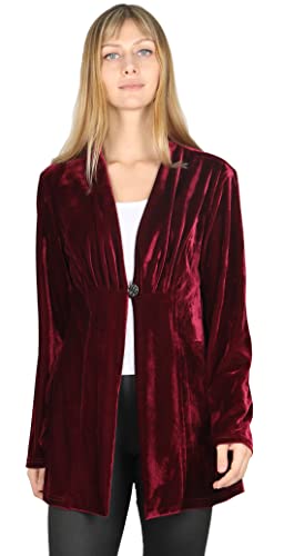 Yukiwi Women's Casual Long Sleeve Velvet Office Blazers Jackets Burgandy, L #TOP3
