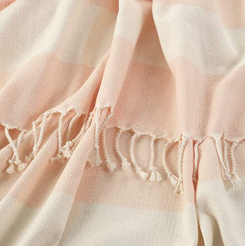 Turkish Beach Towel 100% Cotton Peshtemal Travel Camping Bath Sauna Beach Gym Pool Blanket Gift Quick Dry Sand Free Beach Towel - Peach #TOP2