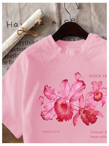 Image of RoseSeek Women's Graphic Letter Tee Crew Neck Drop Shoulder Trendy Summer T Shirt Short Sleeve Vintage Car Print Top