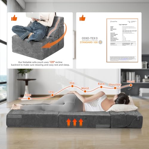 INRLKIT Cozy Folding Sofa Bed Convertible Sleeper Chair Couch Foldable Floor Mattress Comfy Floor Sofa Lounge for Living Room Bedroom(77\"x26\", Corduroy)