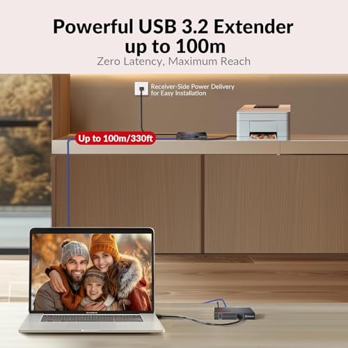 Image of AV Access HDbaseT USB 3.2 Extender Over Cat6A /7 up to 100m /330ft, 5Gbps High-Speed USB Over Ethernet, 4-Port USB Hub with 1.5A Charging, USB C Host, Plug & Play for Camera, Storage, AV Systems