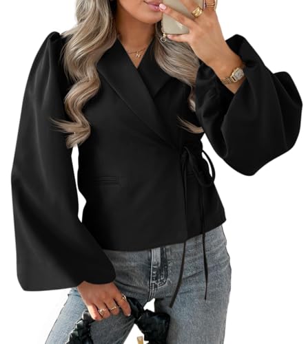 Trench court pour le travail et le bureau veste Cicy Bell blazer chic à manches bouffantes