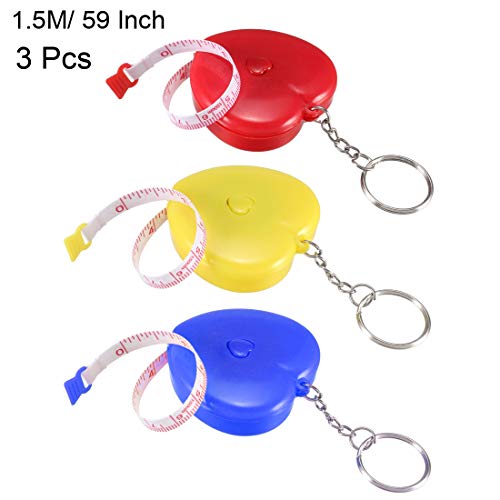 Uxcell 60 Inch Metric Inch Retractable Measuring Tape Soft Dual Sided Heart Shape For Body Cloth Measuring Sewing With Keychain 1.5 Meter 3Pcs Random Color #TOP1