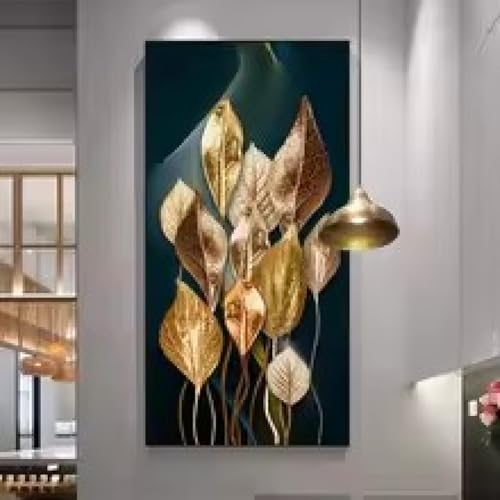 Images murales pour salon modernes, affiches abstraites de feuilles d'or 55x110cm