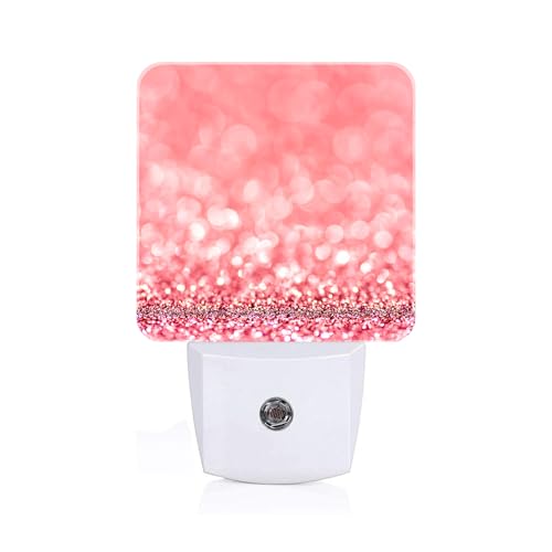 Image of Pink Glitter Night Light,Plug Into Wall for Boys Girls Bedroom Decorative Square Night Light Lamp 0.5w Sleep Friendly