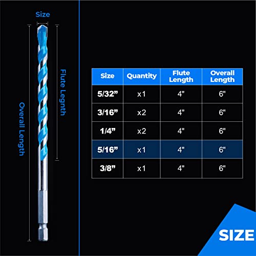 Image of toolant 5 /16 inch Concrete Drill Bit Set & Masonry Drill Bit Set, Shockproof Hex Shank Hammer Drill Bit Set for Glass /Brick /Plastic /Cement /Tile, Industrial Strength Carbide Drill Bit Tip 1 /4 inch Box of 10