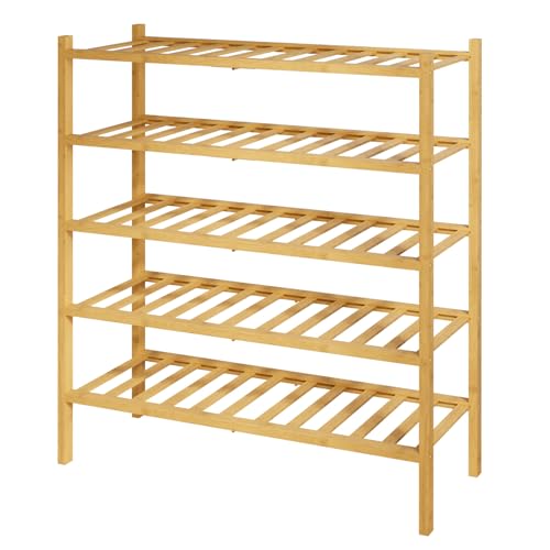 Kitsure Bamboo Wooden Shoe Rack for Closet - Stackable Shoe