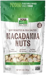 NOW Foods, Macadamia Nuts, Dry Roasted with Sea Salt, Source of Fiber, Gluten-Free and Certified Non-GMO, 9-Ounce (Packaging May Vary)