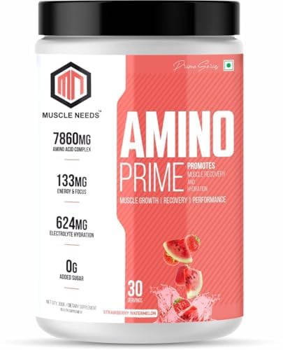 Muscle Needs Amino Energy Powder with Green Tea Extract & BCAA - 30 Servings - Amino Acids to Boost Hydration, Improve Overall Performance, and Enhance Energy & Focus (300g, Strawberry Watermelon)