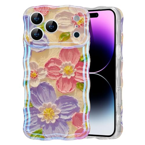 Jolie coque iPhone 17 Pro fleur laser cadeau idéal bord ondulé