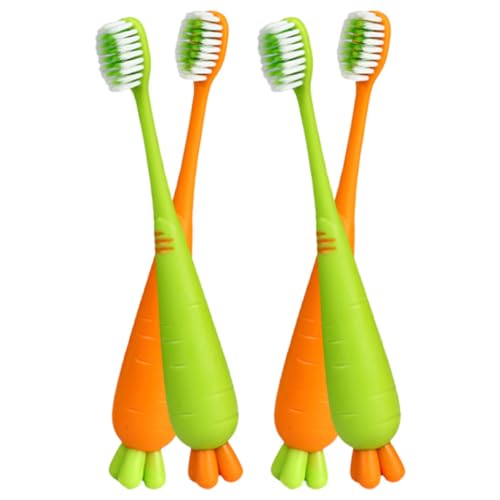 GARVALON Cepillo de Dientes Dibujos Animados 4 Piezas Cerdas Extra Suaves Diseño Zanahoria y Rábano Ergonómico para Uso Infantil Cuidado Bucal en Casa