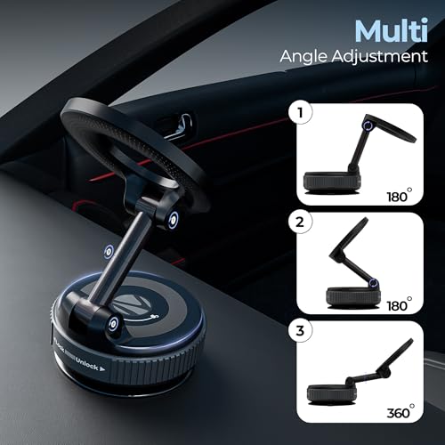 Image of Zebronics Magnetic Mobile Holder, Foldable Design, 360 Rotation, Strong Suction Mount, MagSafe Compatible, Multi-Angle Adjustment, Twist to Lock /Unlock, Compact Design (MS300)