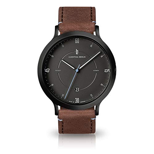 Preisvergleich Produktbild Lilienthal Berlin Zeitgeist Automatikuhr Schwarz Dunkelbraun Lederarmband Made in Germany mit Sellita Uhrwerk