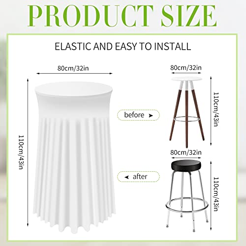 Tegeme 4 Packs Round Spandex Cocktail Tablecloths with Skirt 32 x 43 Inch Cocktail Round Table Cover Spandex Stretch Square Tablecloth Skirt for Table Bar Wedding Party Banquet (White) by Tegeme - Image 2