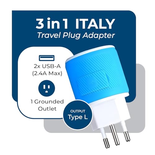 image for OREI Italy, Uruguay Travel Plug Adapter with Dual USB - Type L (U2U-12