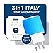 OREI Italy, Uruguay Travel Plug Adapter with Dual USB - Type L (U2U-12A), Will Work with Cell Phones, Camera, Laptop, Tablets, iPad, iPhone and More, Blue