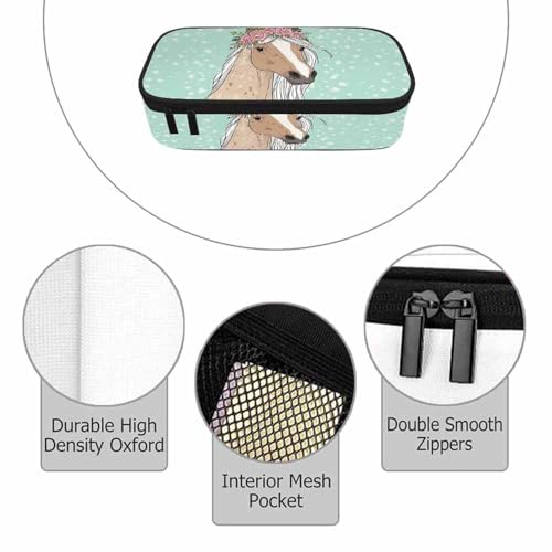 Image of Horse Flowers Pencil Case Rose Floral Peony Cartoon Animal Green Pencil Bag Pen Markers Pouch Holder Organizer for Boy Girl School Students