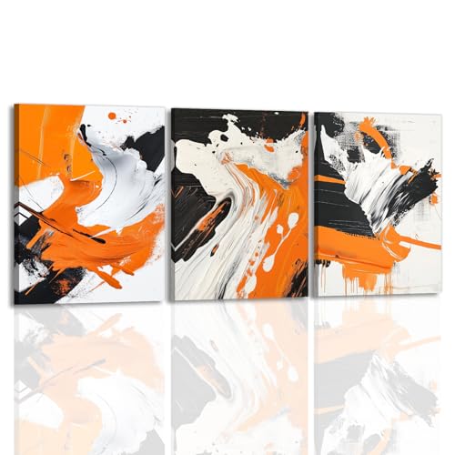 OAAPITI Orange Black White Abstract Wall Art Modern Geometric Artwork