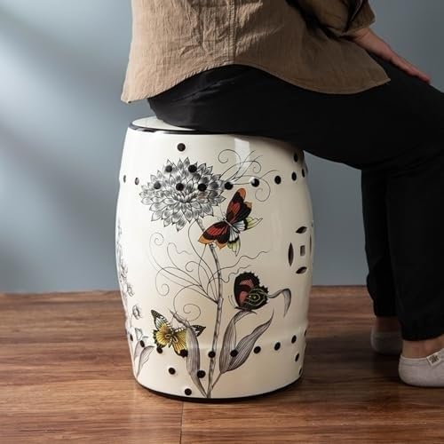 ELEFOCUS Ceramic Drum Garden Stool,Decorative Ceramic Garden Stool(I)
