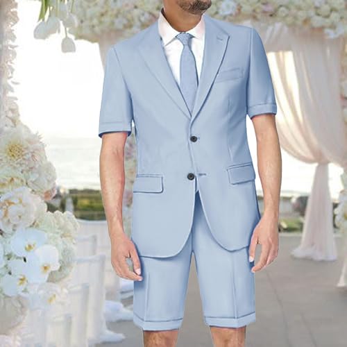 2 Piece Mens Linen Suit Short Sleeve Blazer Shorts Set Casual Summer Beach Wedding Prom Homecoming Outfit4