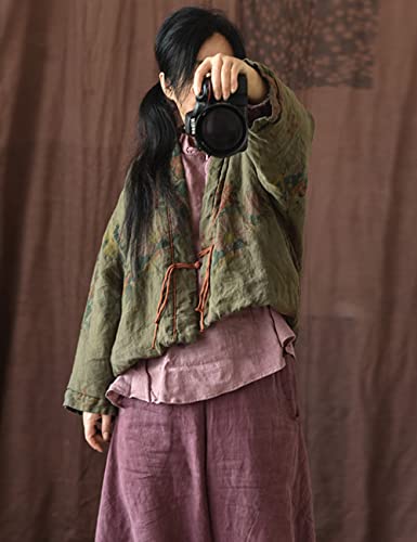 NFYM Women's Short Quilted Jacket Printed Open Front V-Neck Shawl Collar Drop Shoulder Vintage Outwear2