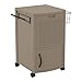 Suncast Resin 77 Quart Wicker-Look Outdoor Patio Cooler with Wheels, Hinged Lid, Built-In Storage Basket and Cabinet for Outdoor Entertaining, Java