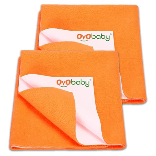 Image of OYO BABY Waterproof Baby Mattress Protector Large 140x100 cm Pack of 2 | Quick Dry, Anti-Pilling Dry Sheets | Soft, Breathable Fabric | Ideal for Children 0-10 Years - Peach