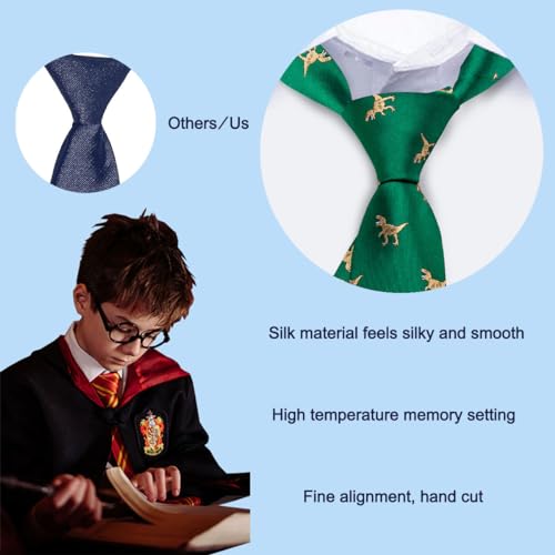 Barry.Wang Boy's Necktie Regular Silk Woven Stripe Solid Tie Pocket Square3