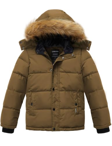 Image of Wantdo Boys' Winter Coat Warm Puffer Jacket Waterproof with Faux Fur Hood