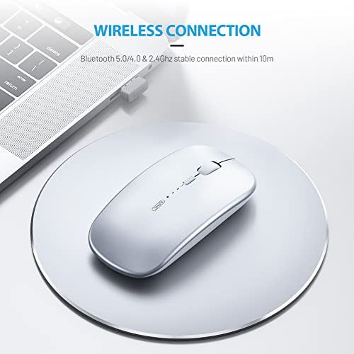 Image of INPHIC Bluetooth Mouse Rechargeable, Battery Visible, 2.4G Silent Cordless,1600 DPI with USB Receiver, Silver
