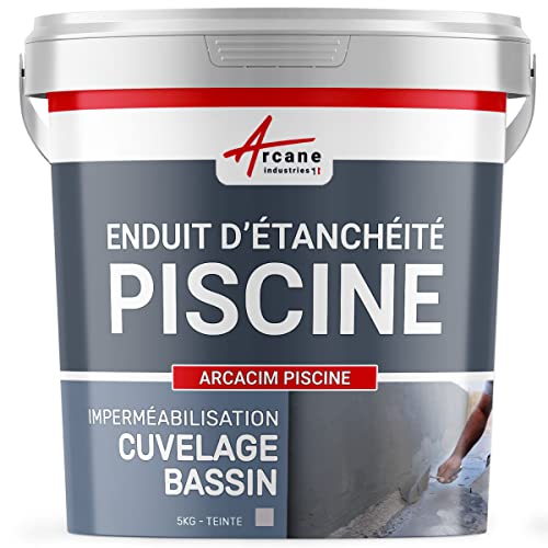 Enduit de cuvelage piscine, enduit hydrofuge pour étanchéité piscine et bassin - 5 kg Gris - ARCANE INDUSTRIES