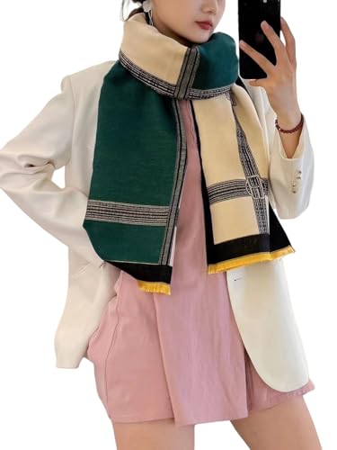 Contrast color plaid scarf for women Winter warm fashion chain neck scarf versatile shawl