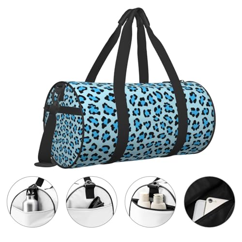Blue leopard print Travel Duffle Bag, Sports Gym Bags for Women Men, Carry On Weekender Overnight Personal Item Travel Bags3